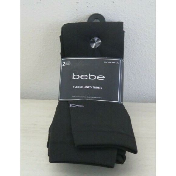 bebe Women's Size L/XL Black Fleece Lined Footless Tights, 2 Pairs - Picture 2 of 8